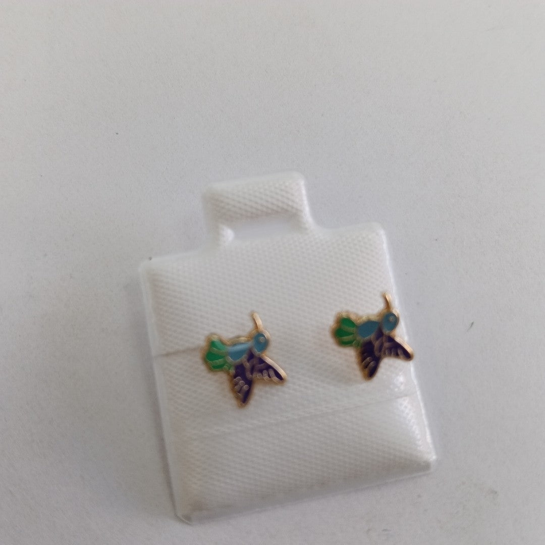 BROQUELES BROQUEL FIG COLIBRI ESMALTE AZUL 14K 0.2138 GR (NUEVO)