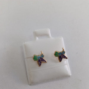 BROQUELES BROQUEL FIG COLIBRI ESMALTE AZUL 14K 0.2138 GR (NUEVO)