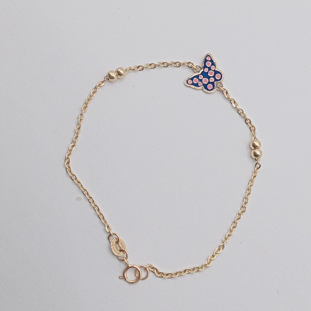 PULSERA TEJIDO ESPECIAL MARIPOSA CON ESMALTE 14K 18 CM 1.9 GR (NUEVO)