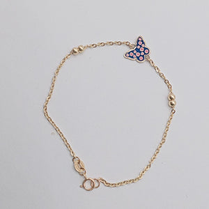 PULSERA TEJIDO ESPECIAL MARIPOSA CON ESMALTE 14K 18 CM 1.9 GR (NUEVO)
