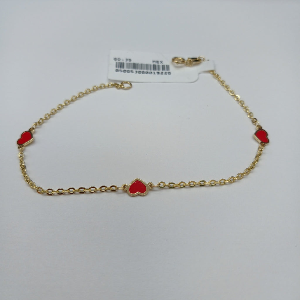 PULSERA ESPECIAL CON CORAZONES 14K 18 CM 1.4 GR (NUEVO)