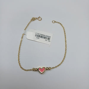 PULSERA TEJIDO ESPECIAL CON FIGURA CORAZON CON ESMALTE ROSA 14K 18 CM 1.9 GR (NUEVO)