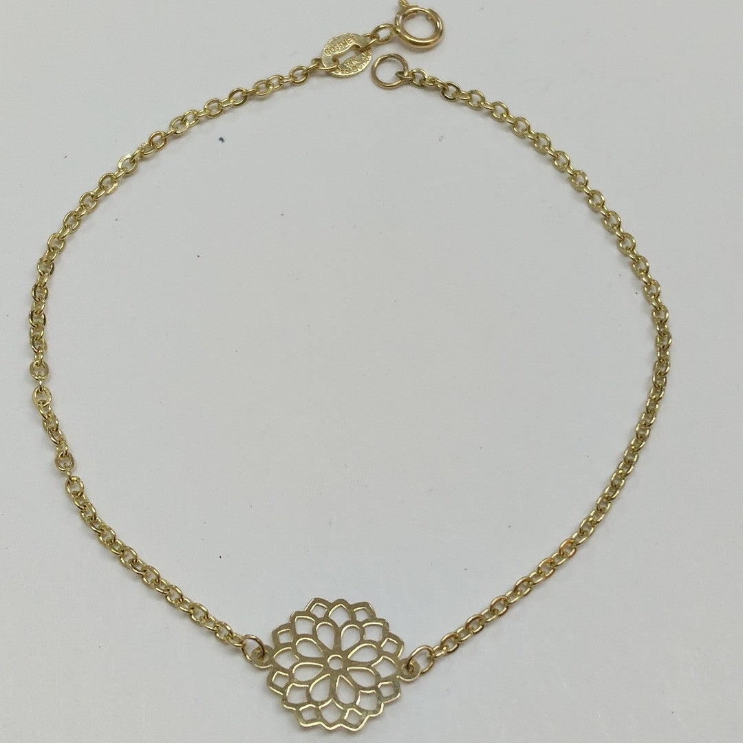 PULSERA TEJIDO ESPECIAL CON MANDALA 14K 18 CM 1.3 GR (NUEVO)