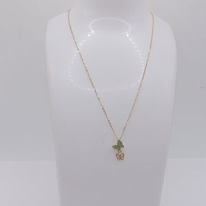 CADENA TEJIDO GARGANTILLA CON DIJE MARIPOSAS CIRCONIAS Y PIEDRAS DE COLOR 14K 45 CM 1.9 GR (NUEVO)