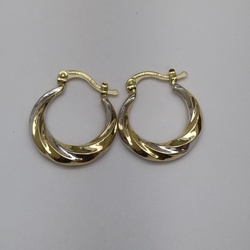 ARETES TEJIDO ARRACADA TRENZADA COMBINADA 14K 1.8 GR (NUEVO)
