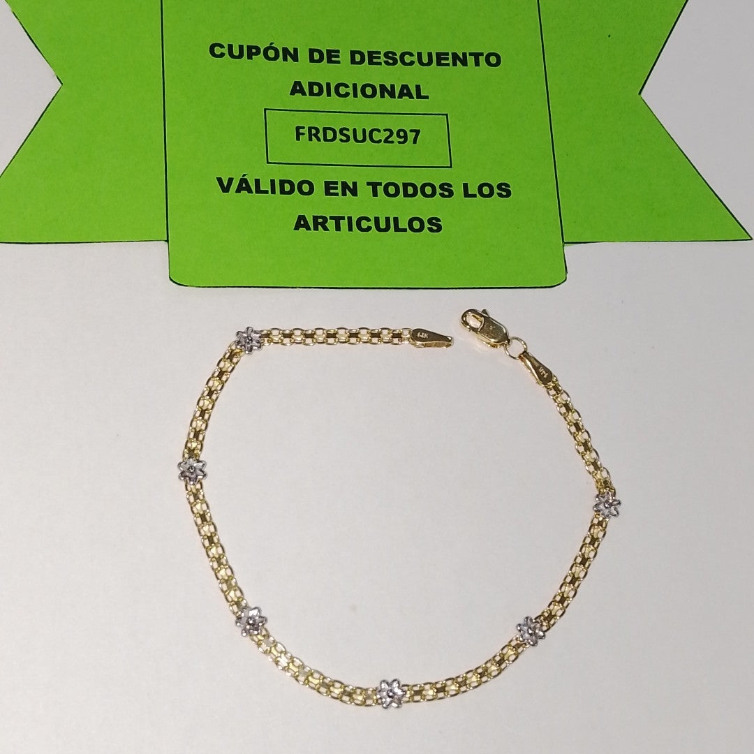 PULSERA ESPECIAL C FLORES 14K 18 CM 2.9 GR (NUEVO)