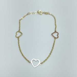 PULSERA ESPECIAL CON CORAZONES CONBINADOS 14K 18 CM 1.7 GR (NUEVO)