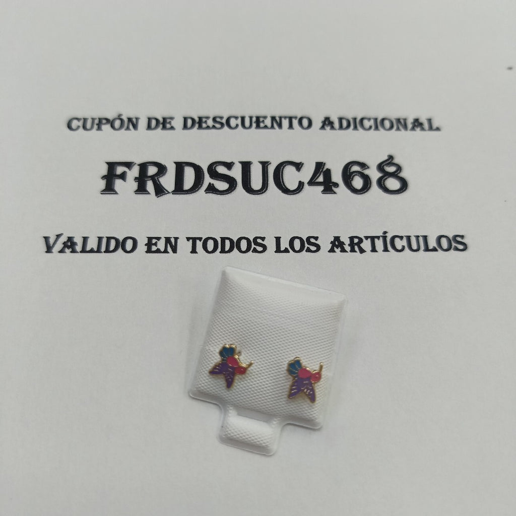 BROQUELES BROQUEL FIG COLIBRI ESMALTE ROSA 14K 0.2138 GR (NUEVO)