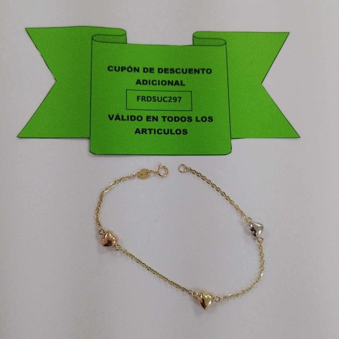 PULSERA ESP CON CORAZONES COMBINADOS 14K 18 CM 1.6 GR (NUEVO)