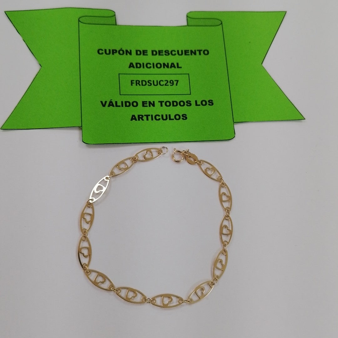 PULSERA TEJIDO ESPECIAL CON CORAZON 14K 18 CM 1.3 GR (NUEVO)