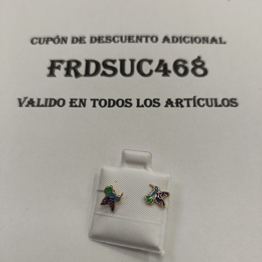 BROQUELES BROQUEL FIG COLIBRI ESMALTE AZUL 14K 0.2138 GR (NUEVO)