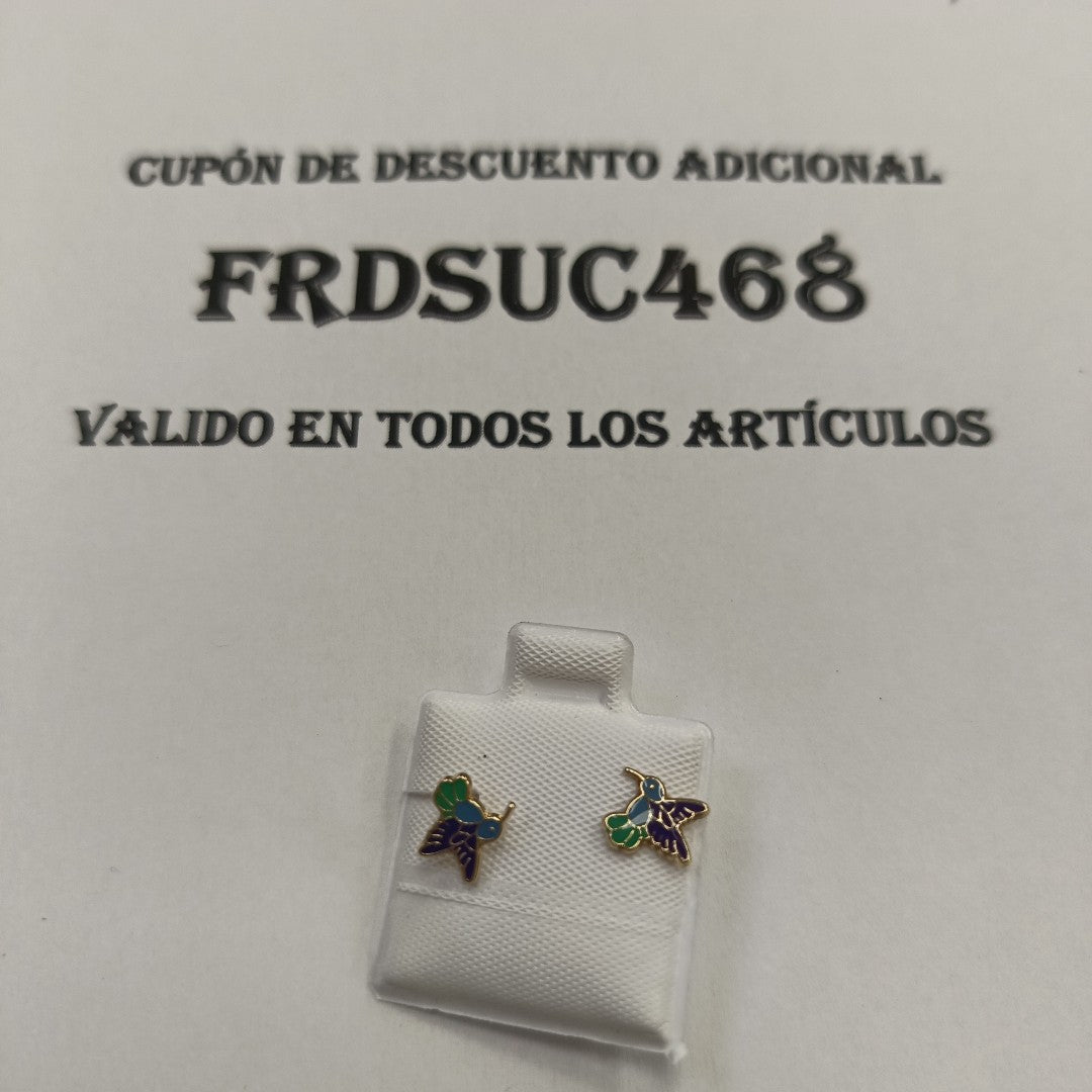 BROQUELES BROQUEL FIG COLIBRI ESMALTE AZUL 14K 0.2138 GR (NUEVO)