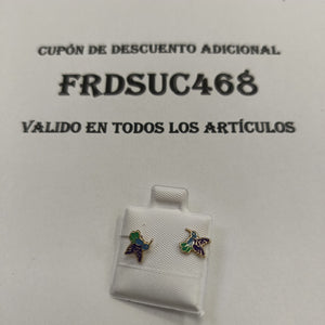 BROQUELES BROQUEL FIG COLIBRI ESMALTE AZUL 14K 0.2138 GR (NUEVO)