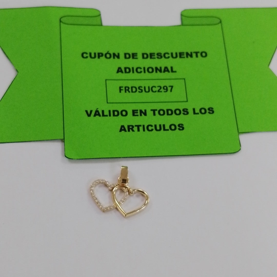 DIJE TEJIDO DOS CORAZONES CON CIRCONIAS 14K 1.5 GR (NUEVO)