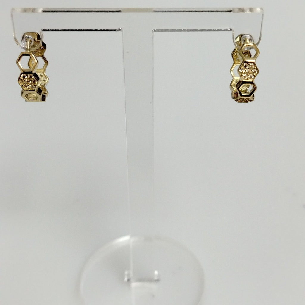 ARETES HUGGIES HEXAGONALES C CIRCONIAS 14K 2.5 GR (NUEVO)