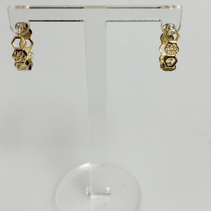 ARETES HUGGIES HEXAGONALES C CIRCONIAS 14K 2.5 GR (NUEVO)