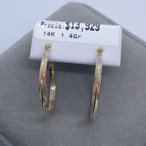 ARETES TEJIDO ARRACADAS BISELADAS COMBINADAS 14K 1.4 GR (NUEVO)