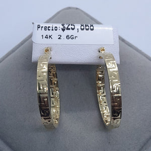 ARETES TEJIDO ARRACADA CON GRECAS 14K 2.6 GR (NUEVO)