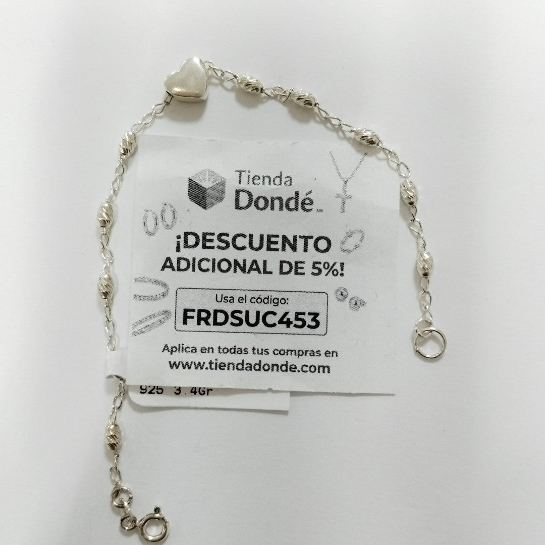 PULSERA TEJIDO CORAZON PLATA .925 18 CM 3.4 GR (NUEVO)