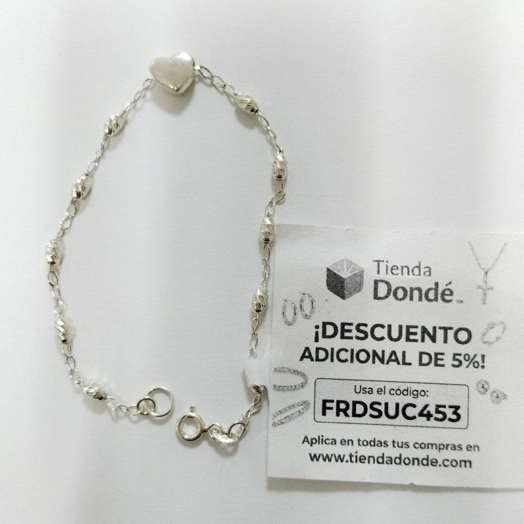 PULSERA TEJIDO CORAZON PLATA .925 18 CM 3.4 GR (NUEVO)