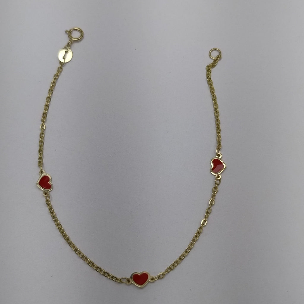 PULSERA ESPECIAL CON CORAZONES 14K 18 CM 1.4 GR (NUEVO)