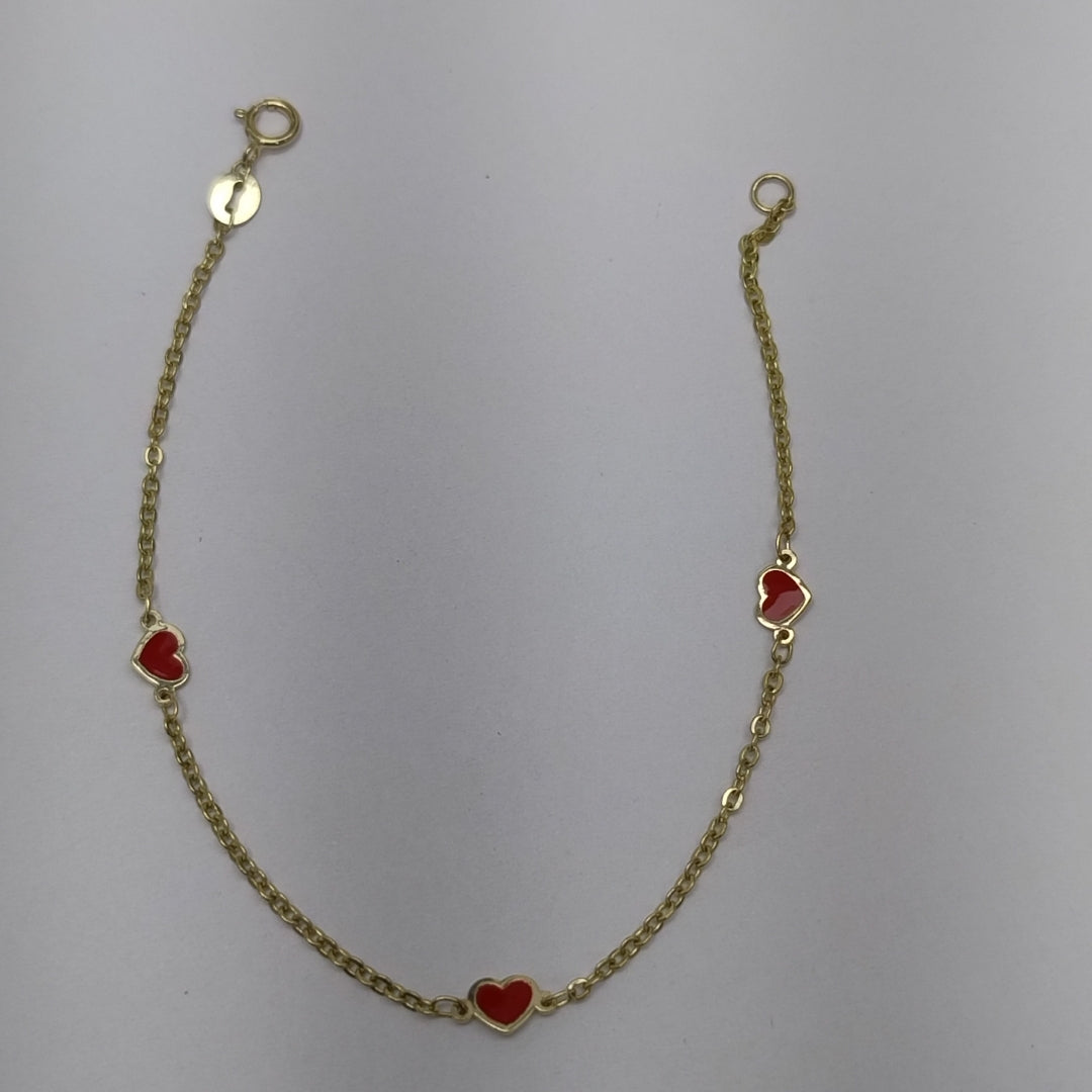 PULSERA ESPECIAL CON CORAZONES 14K 18 CM 1.4 GR (NUEVO)