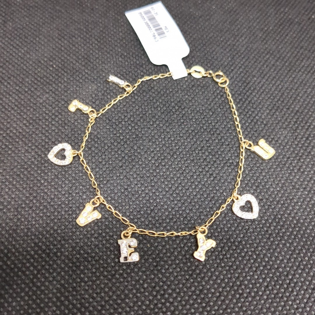 PULSERA ESPECIAL CON DIJES Y CIRCONIAS 14K 18 CM 3.3 GR (NUEVO)
