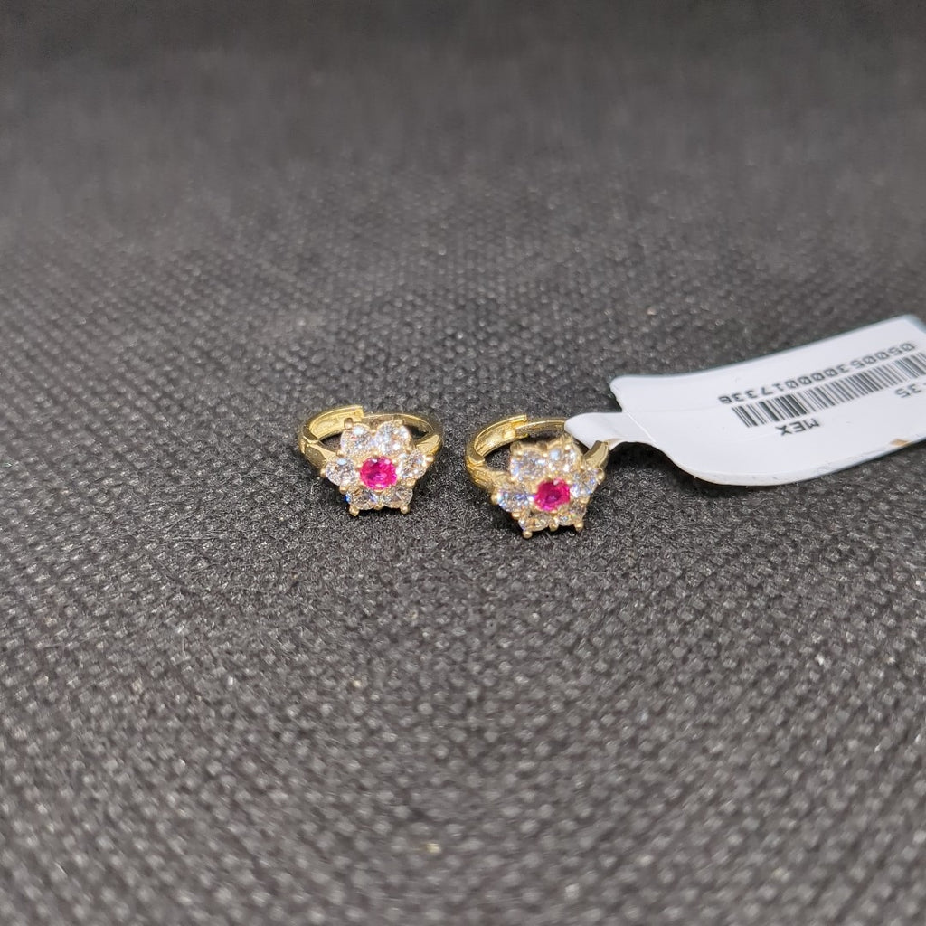 ARETES HUGGIES CON CIRCONIAS Y PIEDRA DE COLOR 14K 1.8 GR (NUEVO)