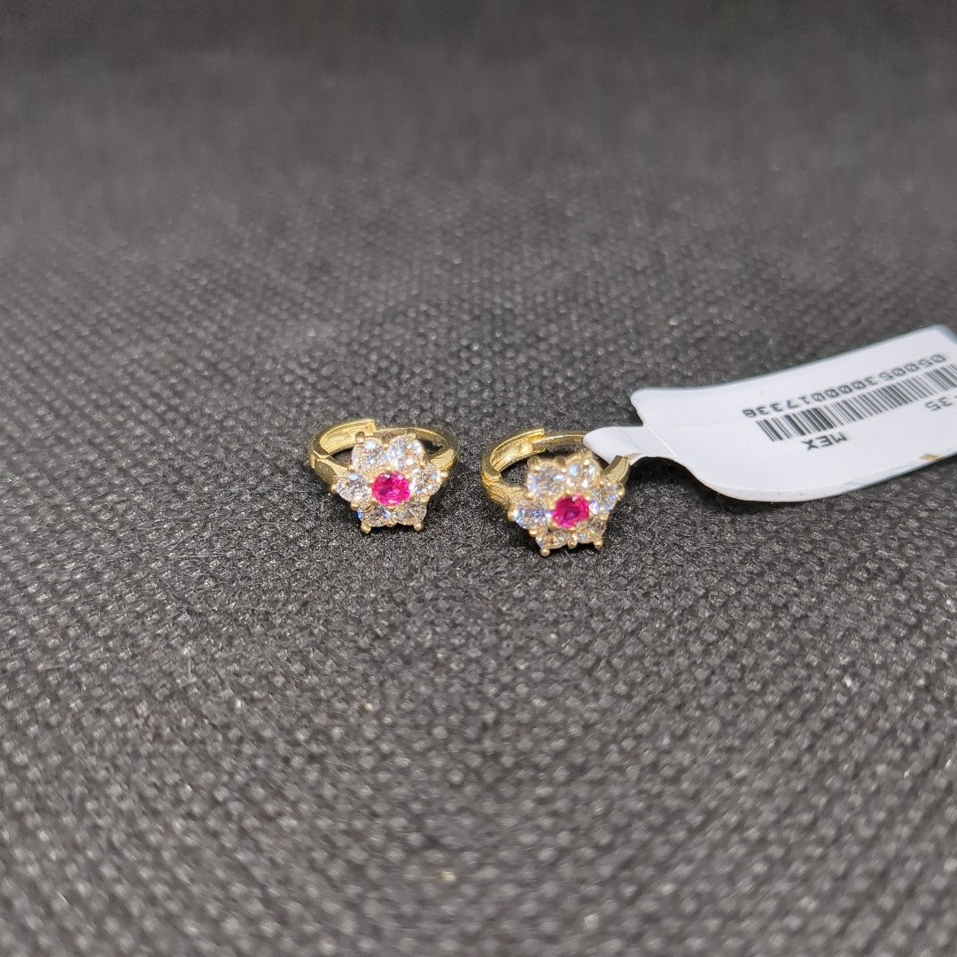 ARETES HUGGIES CON CIRCONIAS Y PIEDRA DE COLOR 14K 1.8 GR (NUEVO)