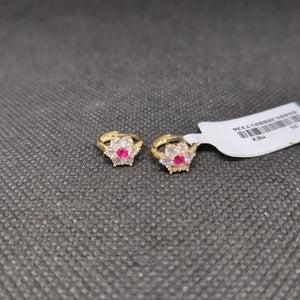 ARETES HUGGIES CON CIRCONIAS Y PIEDRA DE COLOR 14K 1.8 GR (NUEVO)
