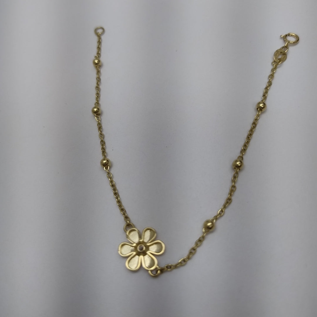 PULSERA TEJIDO ESPECIAL FLOR CON CIRCONIA 14K 18 CM 2.5 GR (NUEVO)