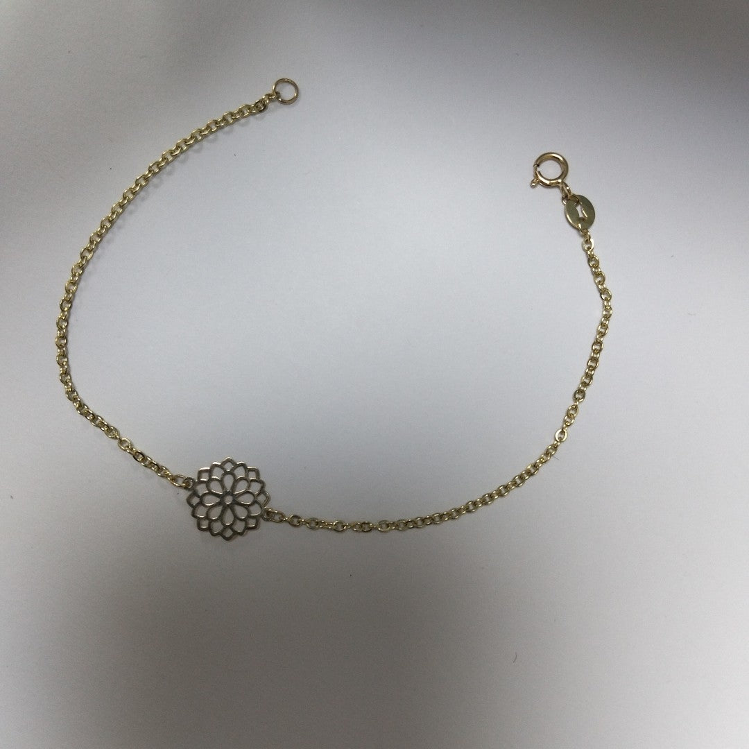 PULSERA TEJIDO ESPECIAL CON MANDALA 14K 18 CM 1.4 GR (NUEVO)