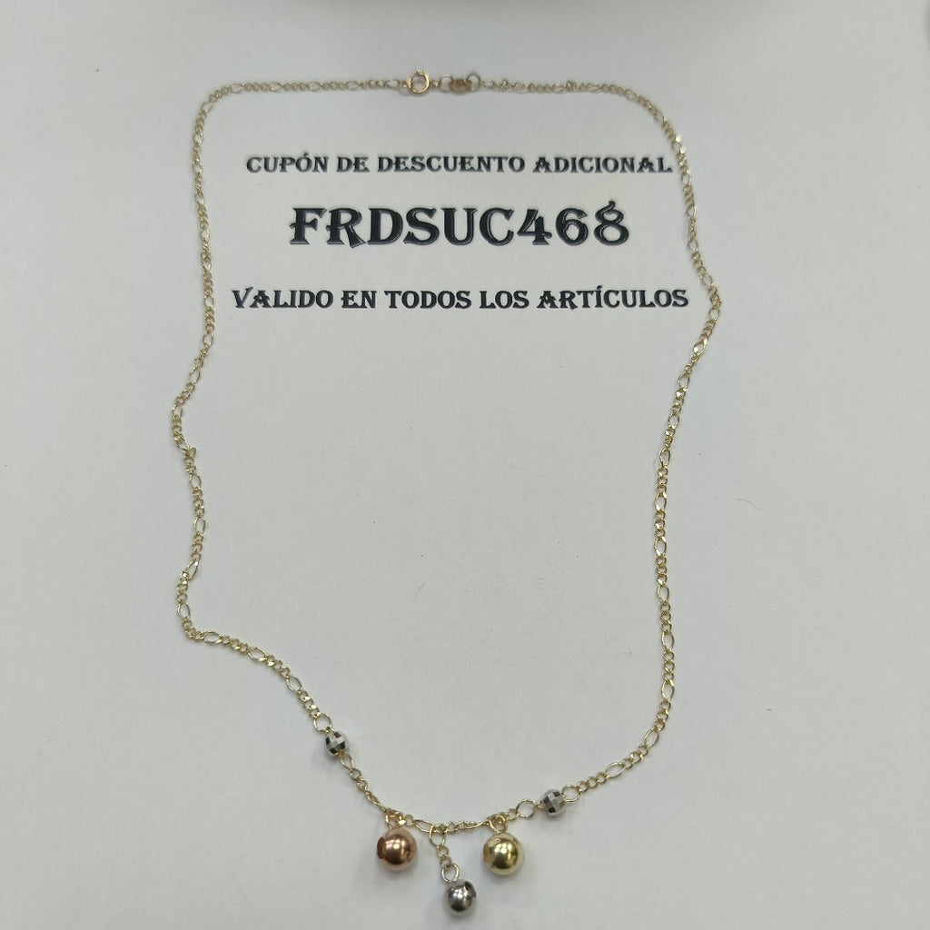 CADENA GARGANTILLA 3X1 CON ESFERAS COMBINADAS 14K 45 CM 3.1 GR (NUEVO)