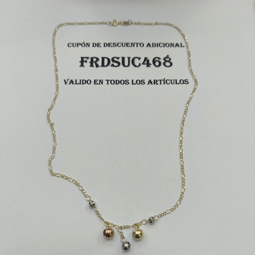 CADENA GARGANTILLA 3X1 CON ESFERAS COMBINADAS 14K 45 CM 3.1 GR (NUEVO)