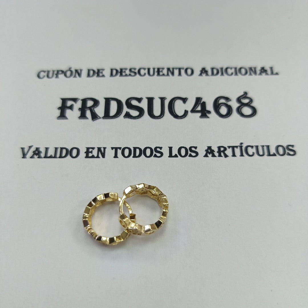 ARETES HUGGIES HEXAGONALES C CIRCONIAS 14K 2.7 GR (NUEVO)