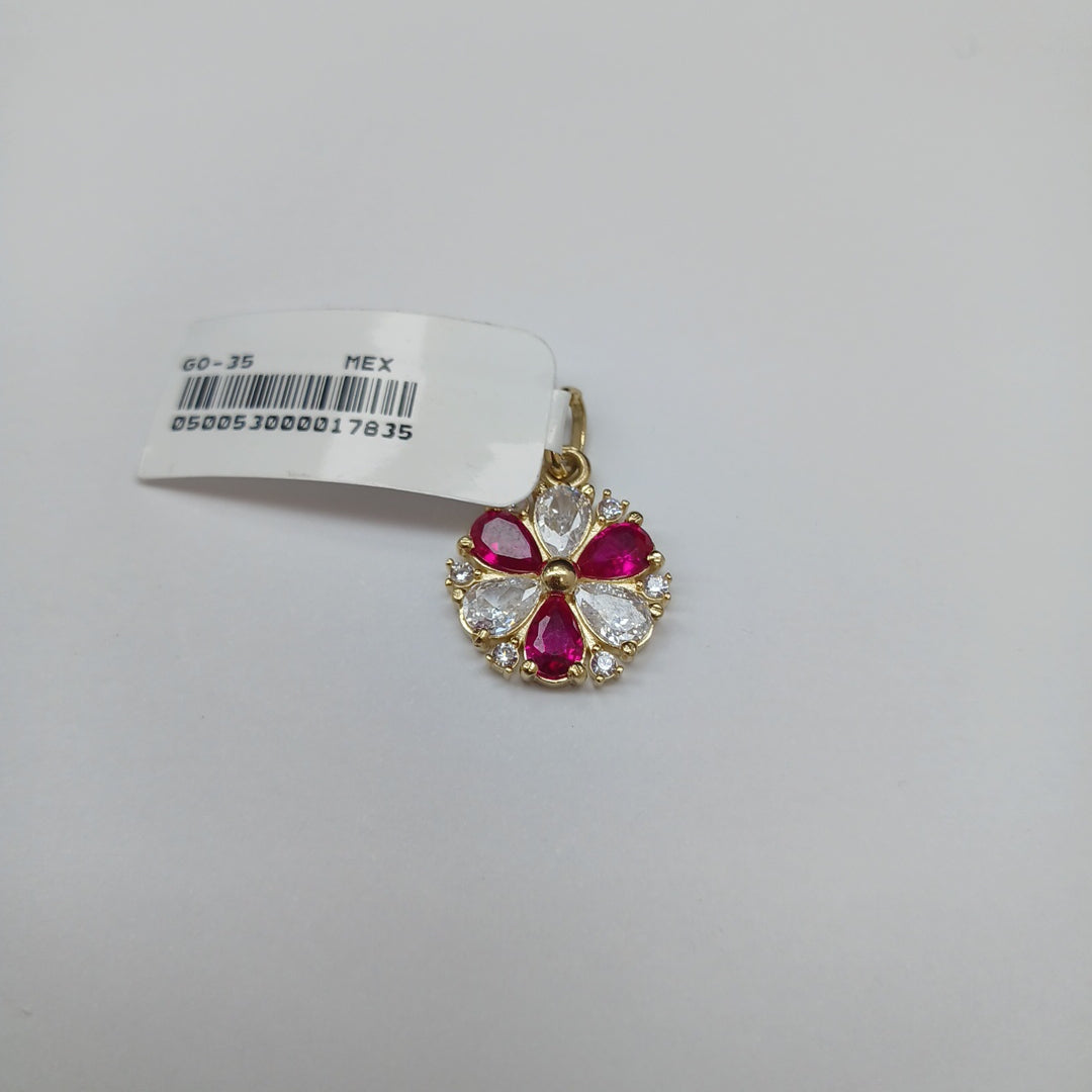 DIJE FLOR CIRCONIAS Y PIEDRAS DE COLOR 14K 2.8 GR (NUEVO)