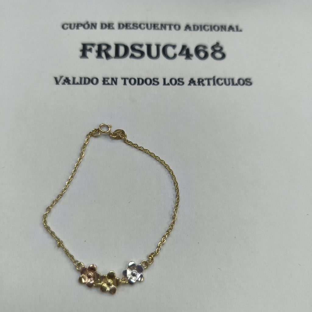 PULSERA TEJIDO ESPECIAL FIG FLORES 14K 18 CM 2.1 GR (NUEVO)