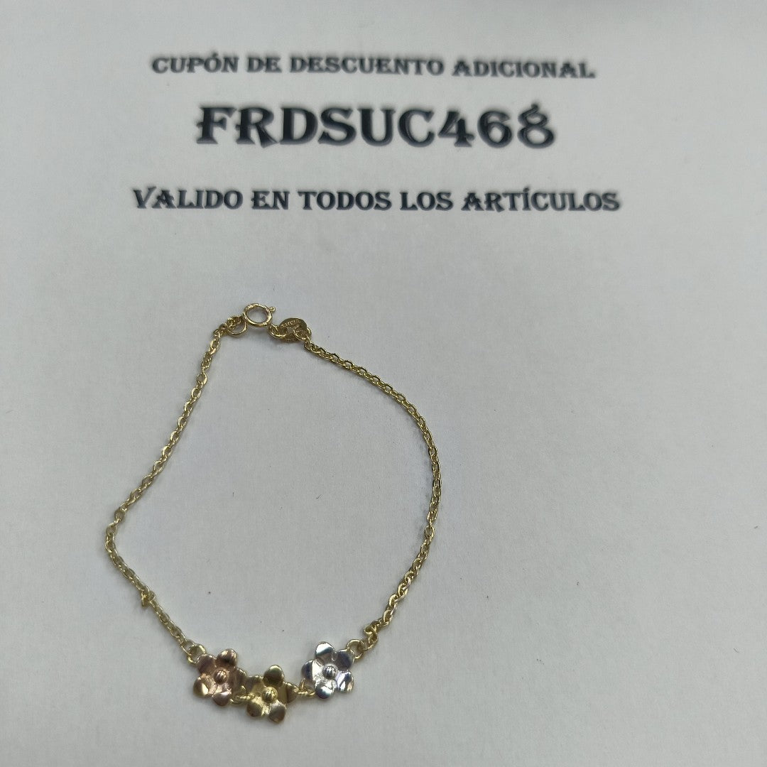 PULSERA TEJIDO ESPECIAL FIG FLORES 14K 18 CM 2.1 GR (NUEVO)
