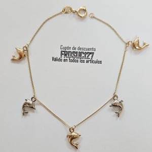 PULSERA ESPECIAL DIJES DELFINES 10K 18 CM 1.8 GR (NUEVO)