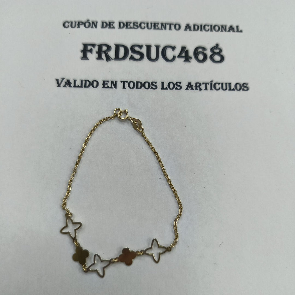 PULSERA TEJIDO ESP CON TREBOL 14K 18 CM 1.6 GR (NUEVO)