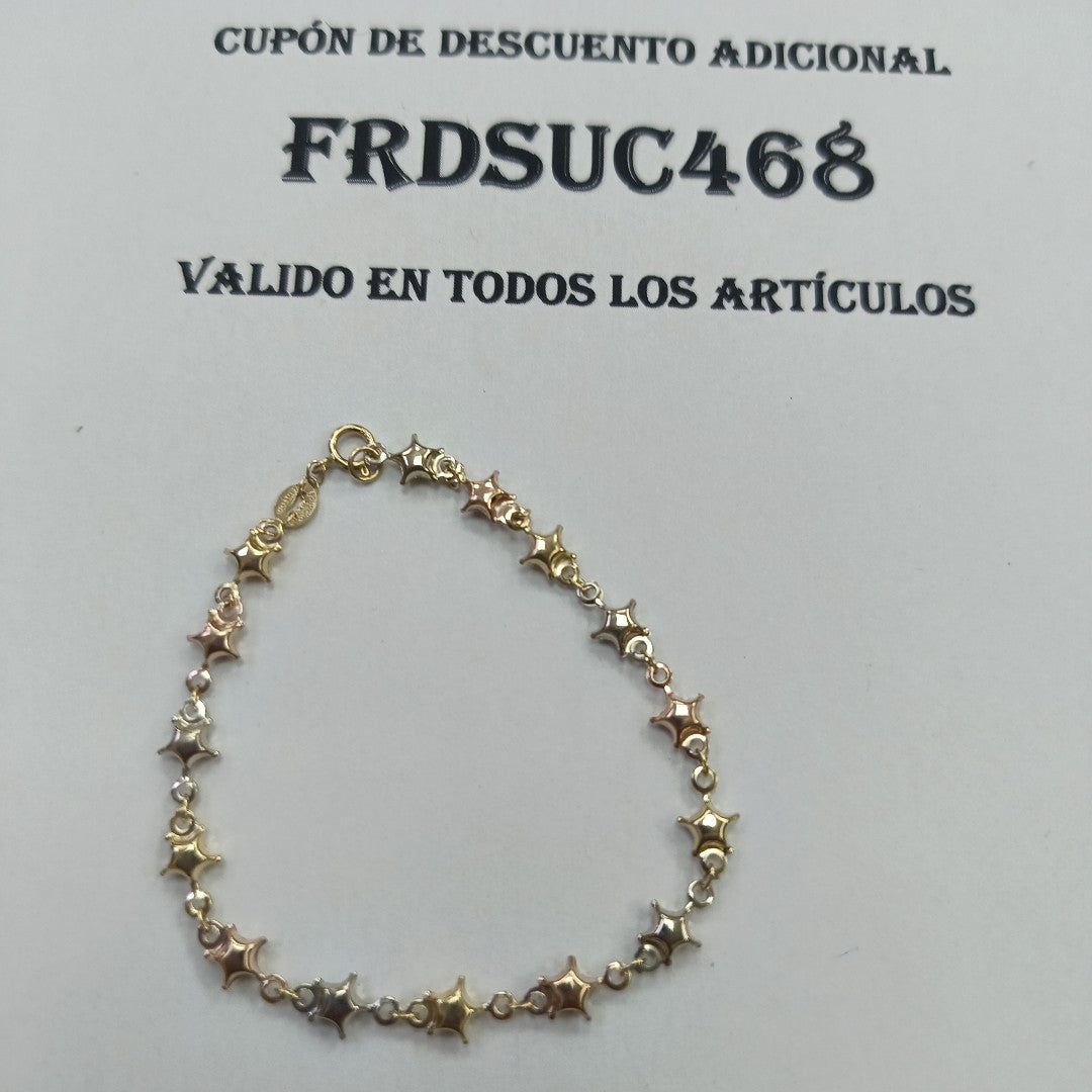 PULSERA TEJIDO ESPECIAL ESTRELLAS COMBINADAS 14K 18 CM 2.3 GR (NUEVO)
