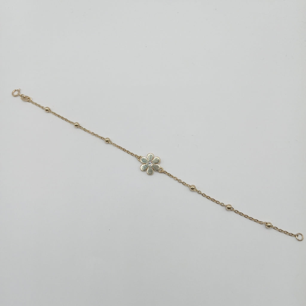 PULSERA TEJIDO ESPECIAL FLOR CON CIRCONIA 14K 18 CM 2.5 GR (NUEVO)