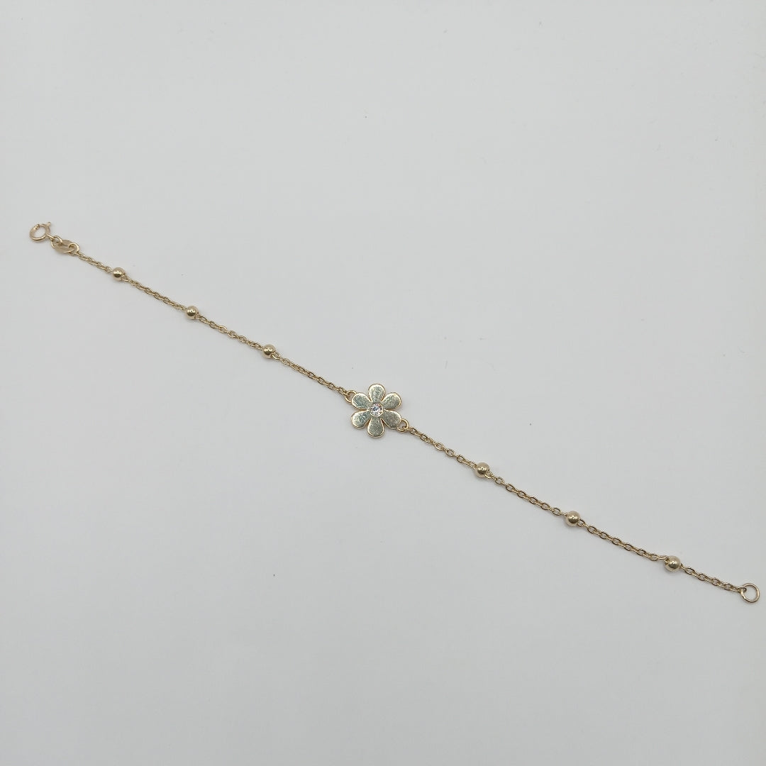 PULSERA TEJIDO ESPECIAL FLOR CON CIRCONIA 14K 18 CM 2.5 GR (NUEVO)