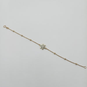 PULSERA TEJIDO ESPECIAL FLOR CON CIRCONIA 14K 18 CM 2.5 GR (NUEVO)
