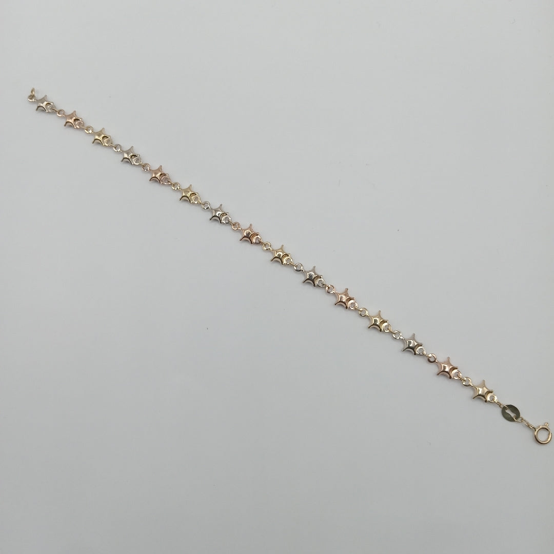 PULSERA TEJIDO ESPECIAL ESTRELLAS COMBINADAS 14K 18 CM 2.3 GR (NUEVO)