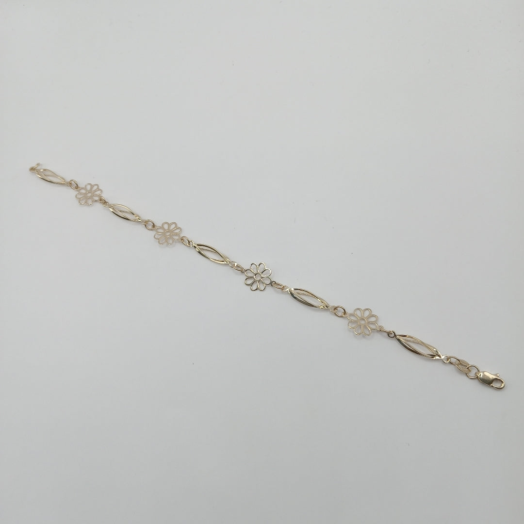 PULSERA ESPECIAL CON FLORES 14K 18 CM 2.7 GR (NUEVO)