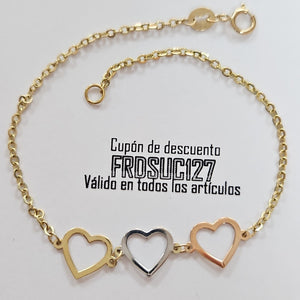 PULSERA ESPECIAL CON CORAZONES 14K 18 CM 1.3 GR (NUEVO)