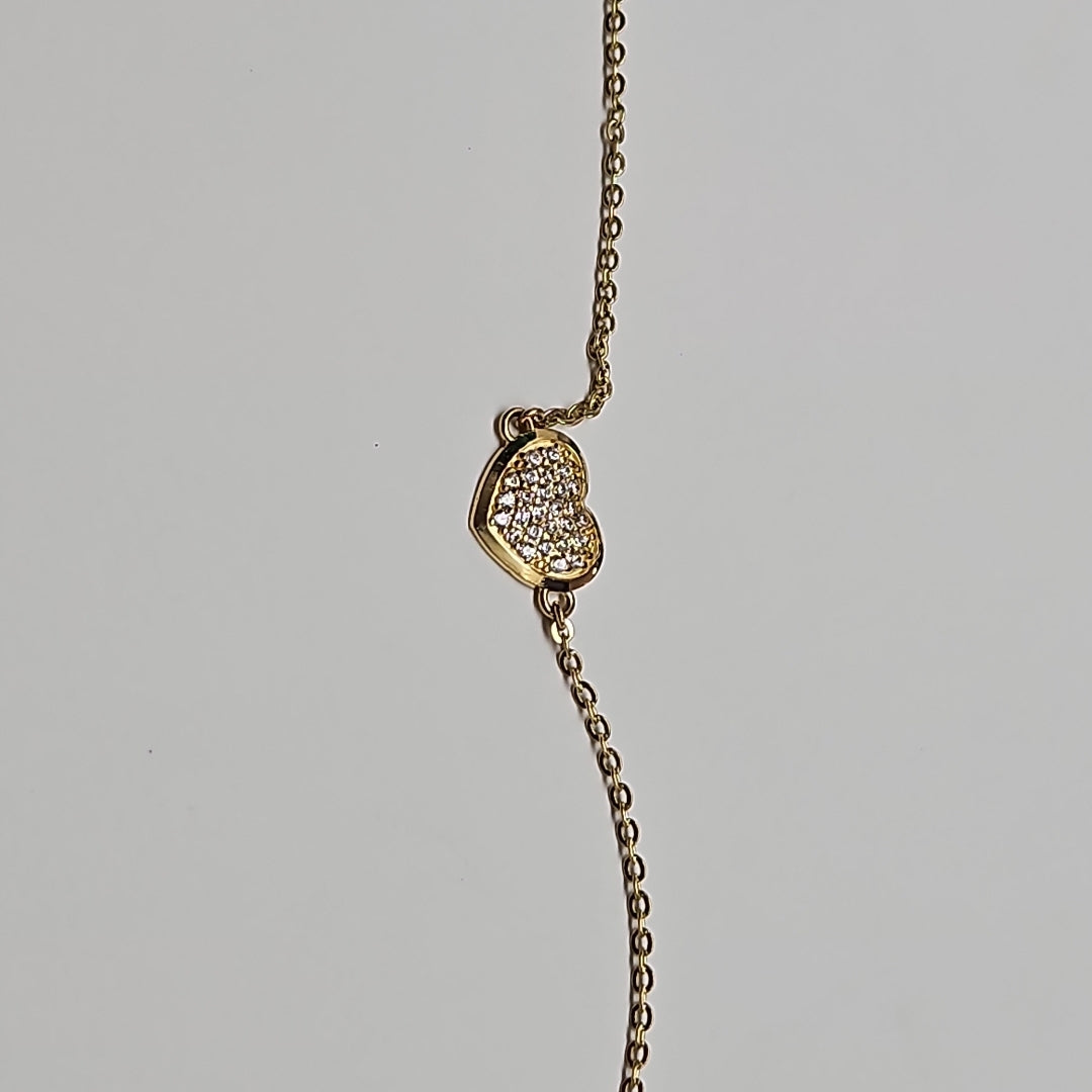 PULSERA TEJIDO ESPECIAL C CORAZON CIRCONIAS 14K 18 CM 2 GR (NUEVO)
