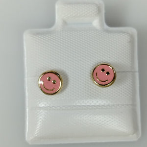 BROQUELES BROQUEL FIG SONRISA ESMALTE ROSA 14K 0.1696 GR (NUEVO)