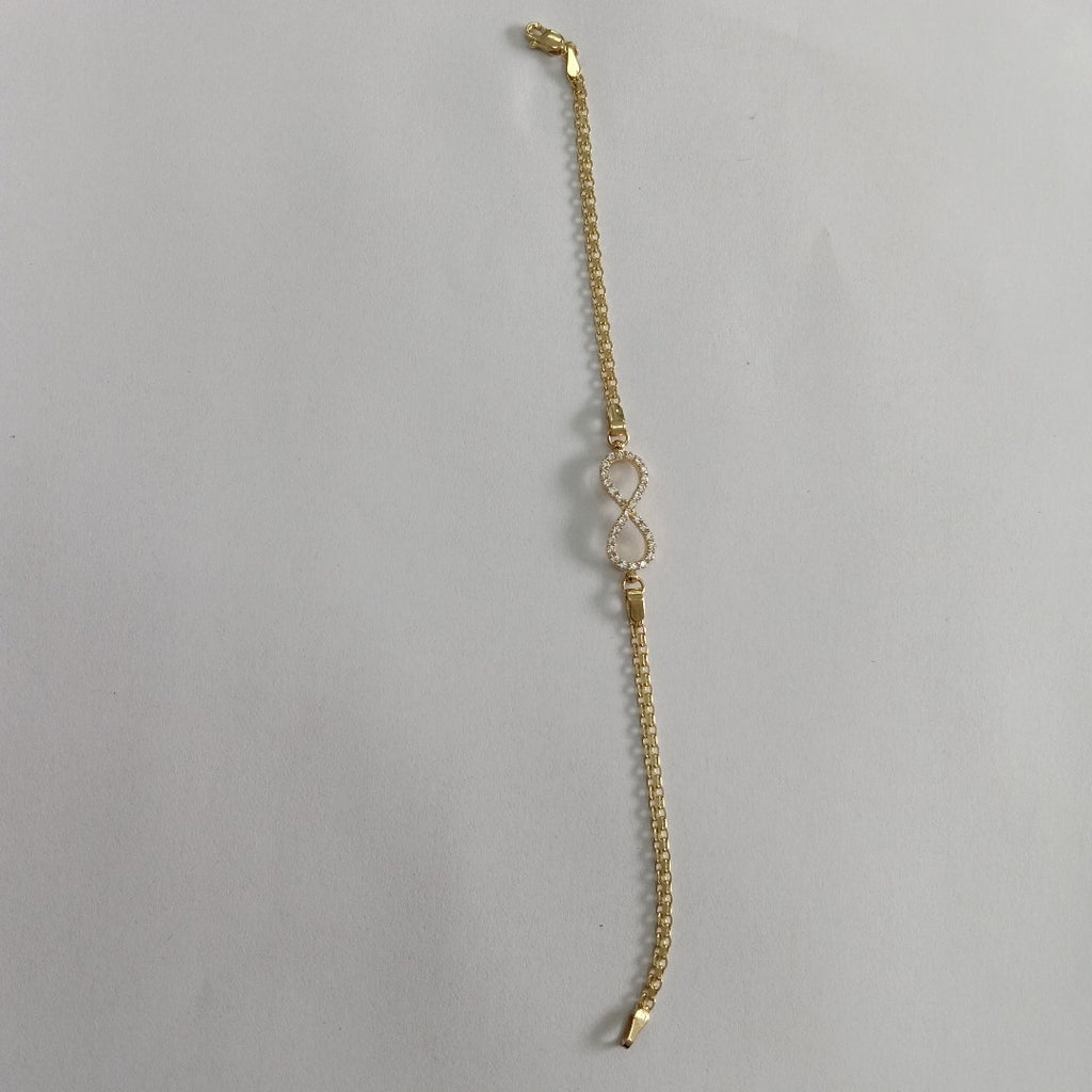 PULSERA TEJIDO ESPECIAL CON INFINITO Y CIRCONIAS 14K 18 CM 3.4 GR (NUEVO)